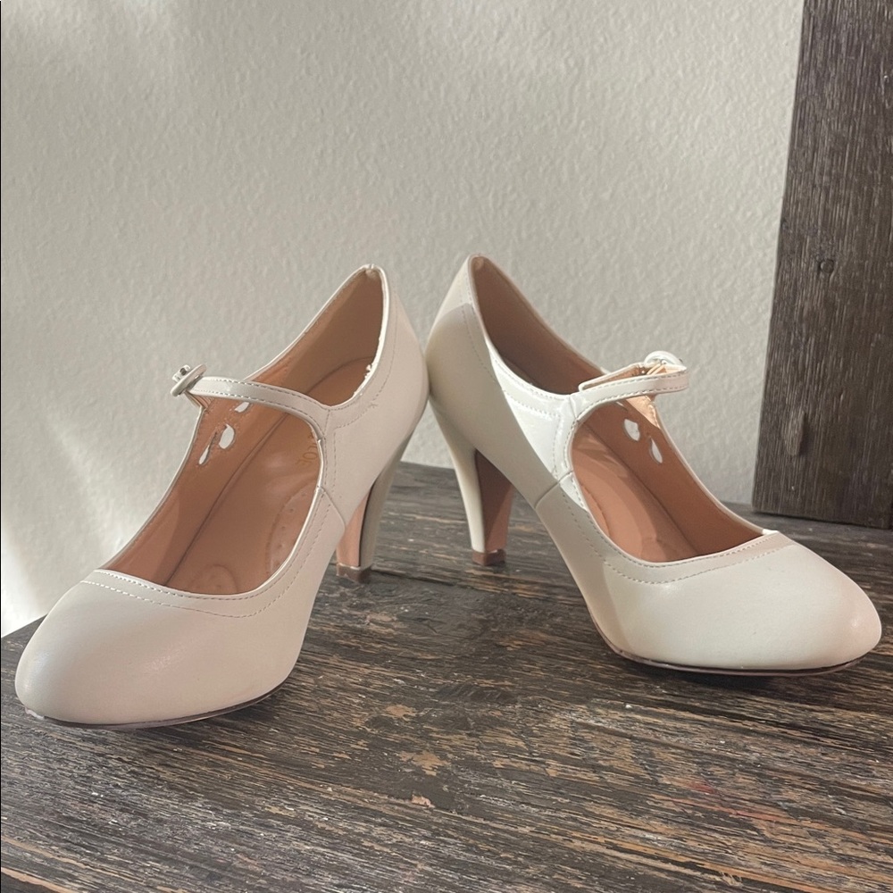Chase and Chloe comfort, Chic White Mary Jane Heels - Picture 7 of 7